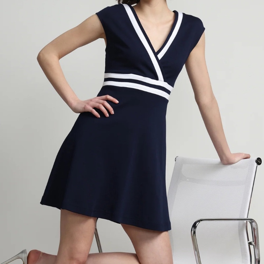 NWT New York & Co Colorblock Accent Wrap Dress Navy Size XL